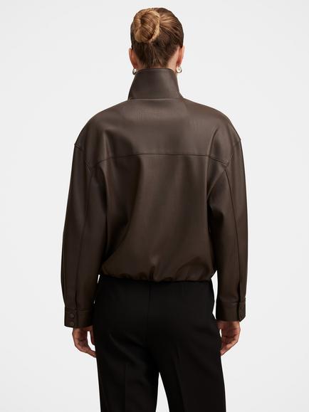 Forever New Angela Funnel Neck Vegan Leather Bomber Jacket, Chocolate - view 2, Chocolate