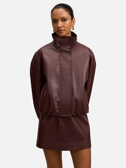 Forever New Jacquie Petite Vegan Leather Funnel Neck Jacket, Berry Co-ord, Berry Co-ord