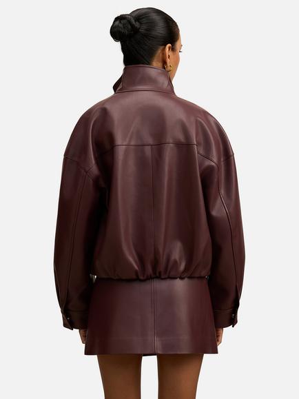 Forever New Jacquie Petite Vegan Leather Funnel Neck Jacket, Berry Co-ord - view 2, Berry Co-ord