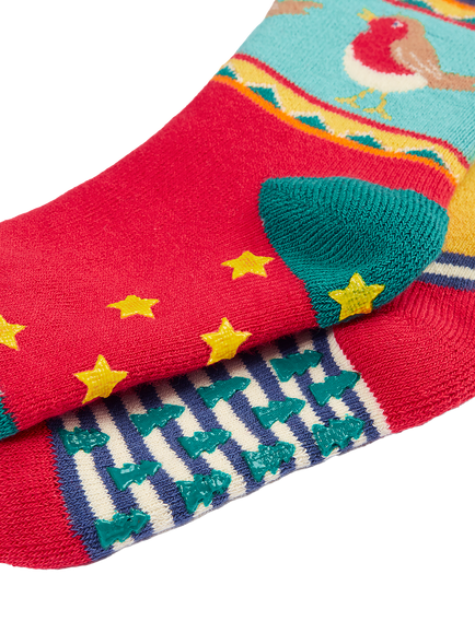 Frugi Baby Grippy Crew Socks, Pack of 2, Foxfairislemultipack - view 2, Foxfairislemultipack