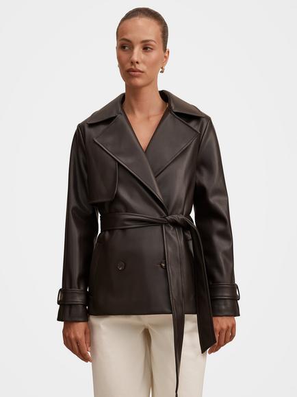 Forever New Payton Short Vegan Leather Trench Coat, Chocolate, Chocolate