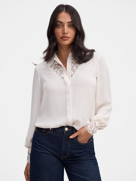 Forever New Hannah Lace Trim T-Shirt, Neutral, Neutral