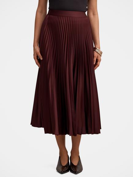 Forever New Ester Satin Pleated Skirt, Red Shiraz, Red Shiraz