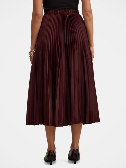 Forever New Ester Satin Pleated Skirt, Red Shiraz - view 2, Red Shiraz