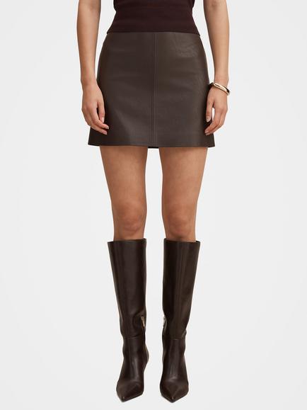 Forever New Lauren Vegan Leather Mini Skirt, Chocolate, Chocolate