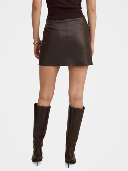 Forever New Lauren Vegan Leather Mini Skirt, Chocolate - view 2, Chocolate