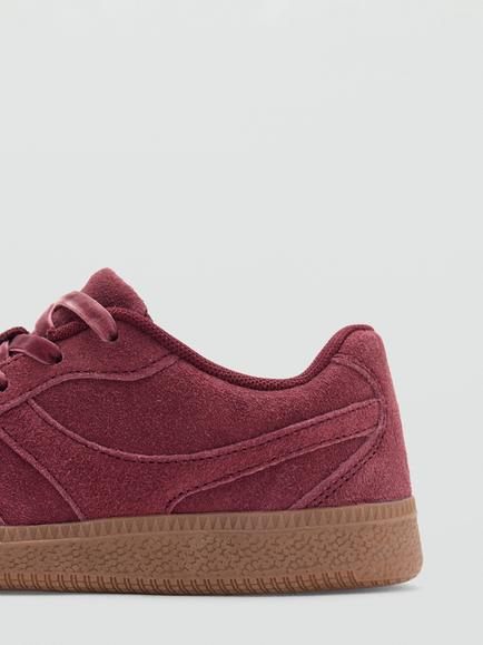 Mango Kids' Leather Low-Profile Trainers, Bordeaux - view 2, Bordeaux
