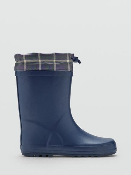 Mango Kids' Checked Detail Wellington Boots, Navy, Navy