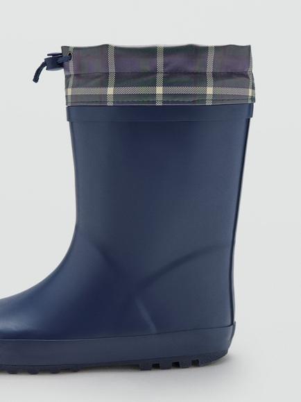 Mango Kids' Checked Detail Wellington Boots, Navy - view 2, Navy