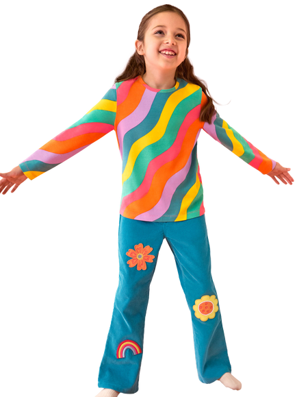 Frugi Kids' Bryher Long Sleeve Top, Rainbow Ric Rac - view 2, Rainbow Ric Rac