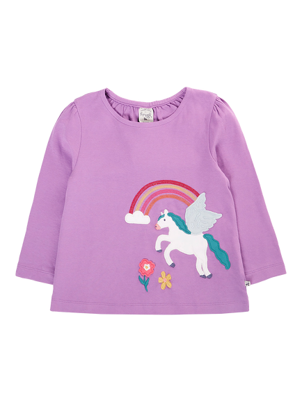 Frugi Kids' Caris Long Sleeve Applique Top, Periwinkle/Pegasus, Periwinkle/Pegasus