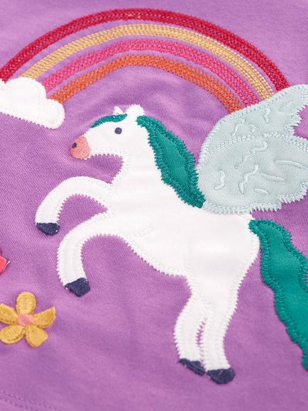 Frugi Kids' Caris Long Sleeve Applique Top, Periwinkle/Pegasus - view 2, Periwinkle/Pegasus