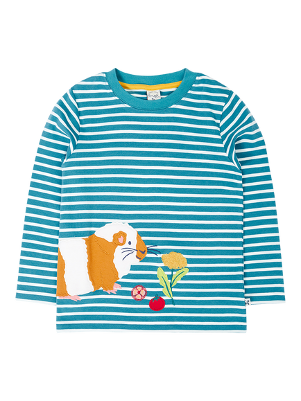 Frugi Kids' Cotton Long Sleeve Stripe Top, Moss Stripe/Robin, Moss Stripe/Robin
