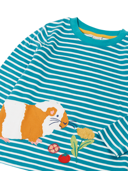 Frugi Kids' Cotton Long Sleeve Stripe Top, Moss Stripe/Robin - view 2, Moss Stripe/Robin