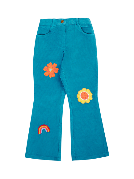 Frugi Kids' Flared Corduroy Trousers, Boat Blue/Rainbow, Boat Blue/Rainbow