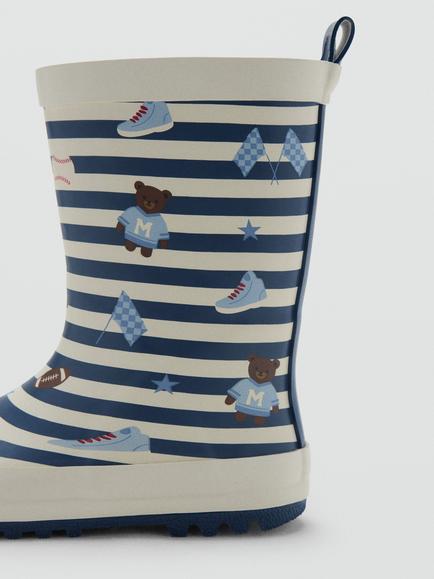 Mango Kids' Striped Teddy Bear Wellington Boots, Sky Blue - view 2, Sky Blue