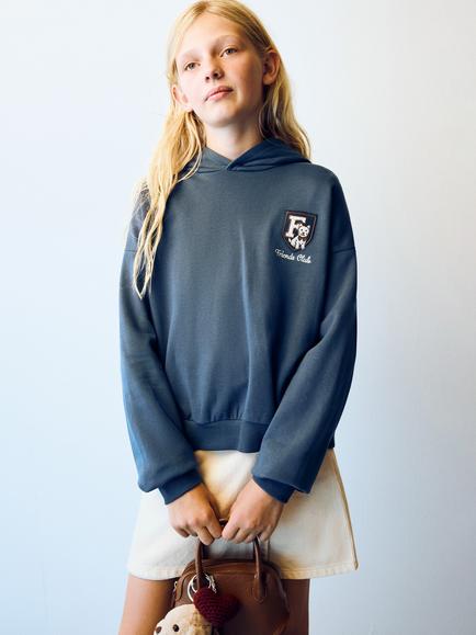 Mango Kids' Embroidered Hoodie, Blue, Blue