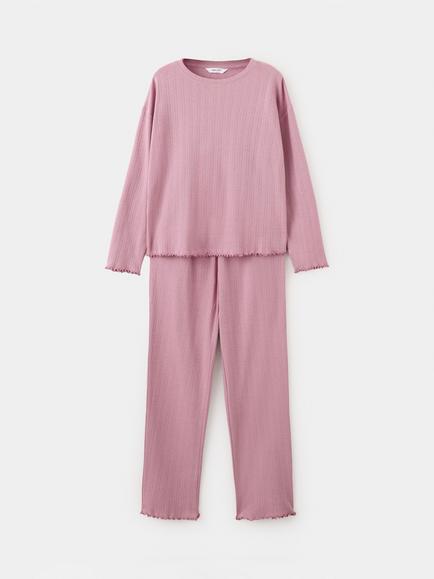 Mango Kids' Cotton Pointelle Pyjama Set, Pink, Pink