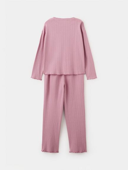 Mango Kids' Cotton Pointelle Pyjama Set, Pink - view 2, Pink