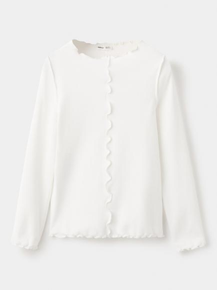 Mango Kids' Wave Trimmed Top, Off White, Off White