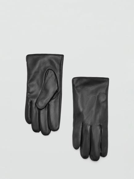 Mango Leather Gloves, Black, Black