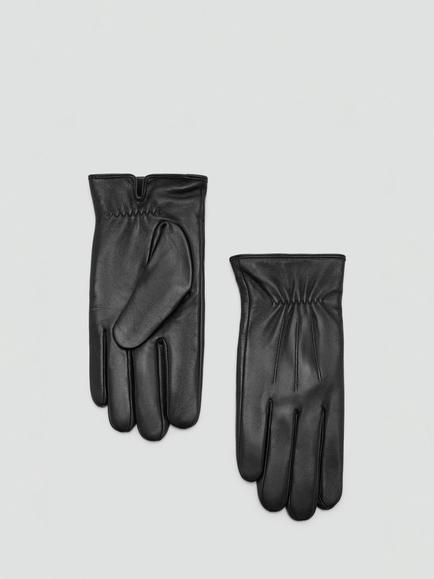 Mango Leather Gloves, Black