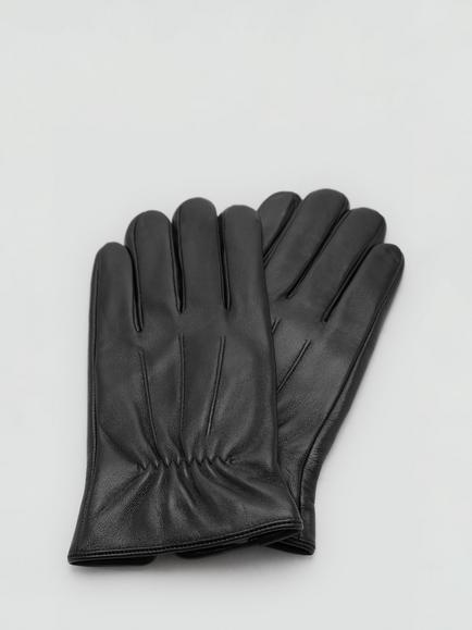 Mango Leather Gloves - view 2, Black