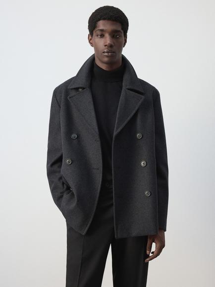 Mango Abrigo Tinof Wool Rich Overcoat, Anthracite, Anthracite