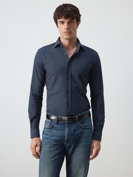 Mango Cotton Slim Fit Shirt, Navy, Navy