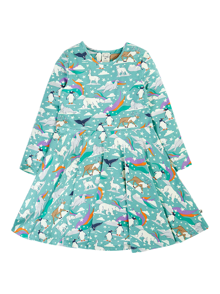 Frugi Kids' Sofia Polar Skater Dress, Multi, Multi