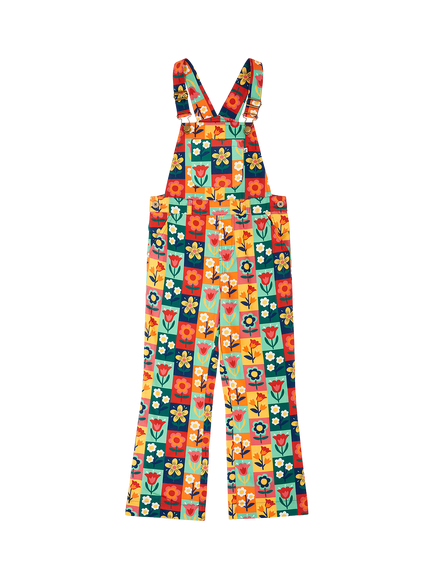Frugi Kids' Ethel Flared Dungarees, Multi, Multi
