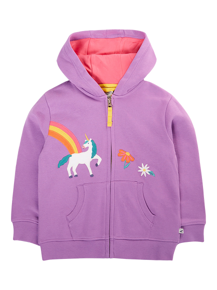 Frugi Carbis Zip Through Applique Hoodie, Periwinkle/Unicorn, Periwinkle/Unicorn