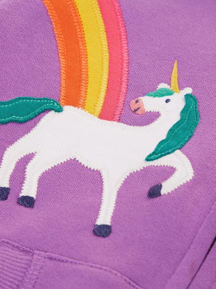 Frugi Carbis Zip Through Applique Hoodie, Periwinkle/Unicorn - view 2, Periwinkle/Unicorn