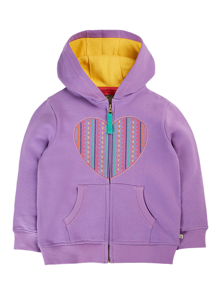Frugi Kids' Carbis Brush-Back Fleece Hoodie, Periwinkle/Heart, Periwinkle/Heart