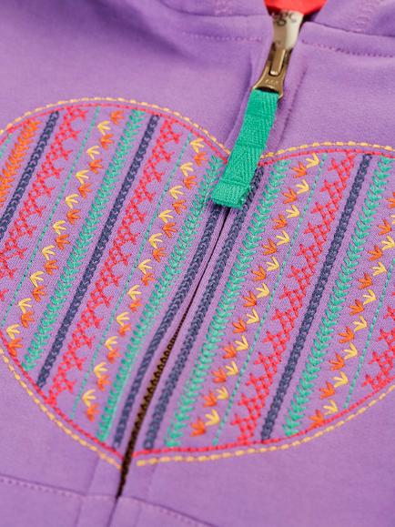 Frugi Kids' Carbis Brush-Back Fleece Hoodie, Periwinkle/Heart - view 2, Periwinkle/Heart