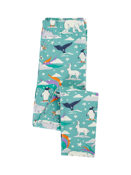 Frugi Kids' Libby Polar Print Leggings, Moss Polar Aurora, Moss Polar Aurora