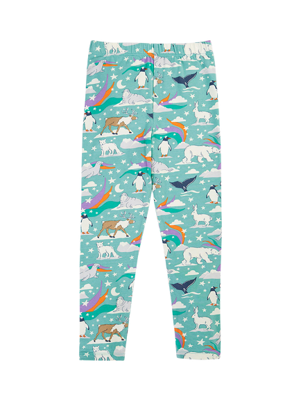 Frugi Kids' Libby Polar Print Leggings, Moss Polar Aurora - view 2, Moss Polar Aurora