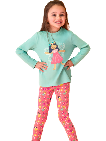 Frugi Kids' Libby Fairy Print Leggings, Fairy Flutter - view 2, Fairy Flutter