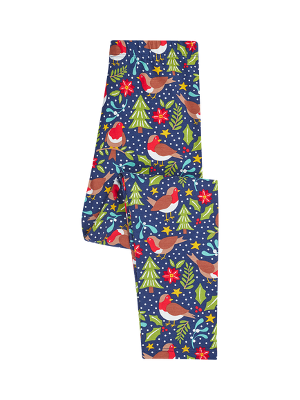 Frugi Kids' Libby Robin Print Leggings, Navy/Robin, Navy/Robin