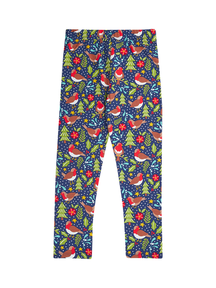 Frugi Kids' Libby Robin Print Leggings, Navy/Robin - view 2, Navy/Robin