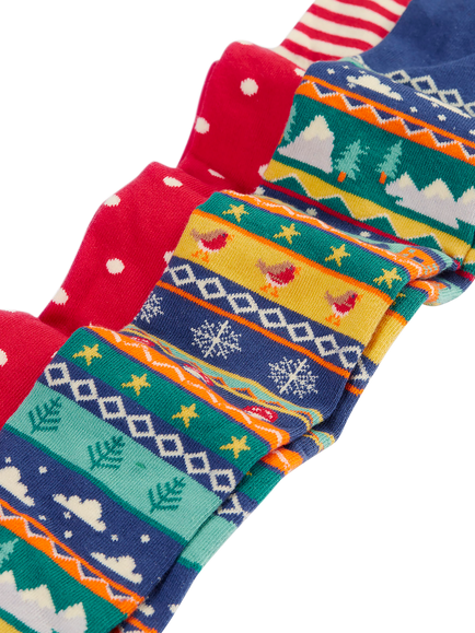 Frugi Kids' Norah Fair Isle & Spot Tights, Pack of 2, Multi - view 2, Multi
