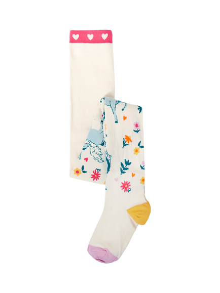 Frugi Kids' Norah Unicorn Tights, Soft White/Multi, Soft White/Multi