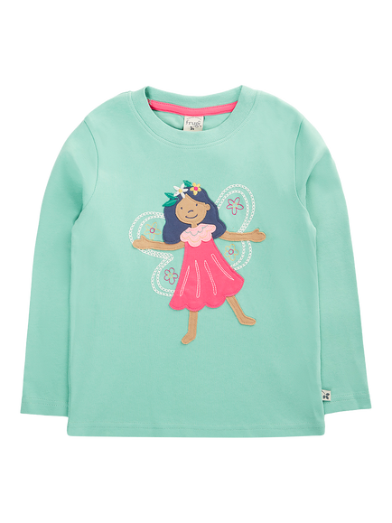 Frugi Kids' Long Sleeved Adventure Appliqué Top, Moss/Fairy, Moss/Fairy
