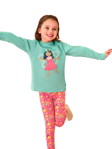 Frugi Kids' Long Sleeved Adventure Appliqué Top, Moss/Fairy - view 2, Moss/Fairy