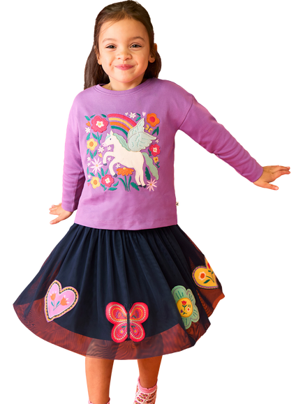 Frugi Kids' Bethany Long Sleeve Applique Top, Periwinkle/Pegasus - view 2, Periwinkle/Pegasus