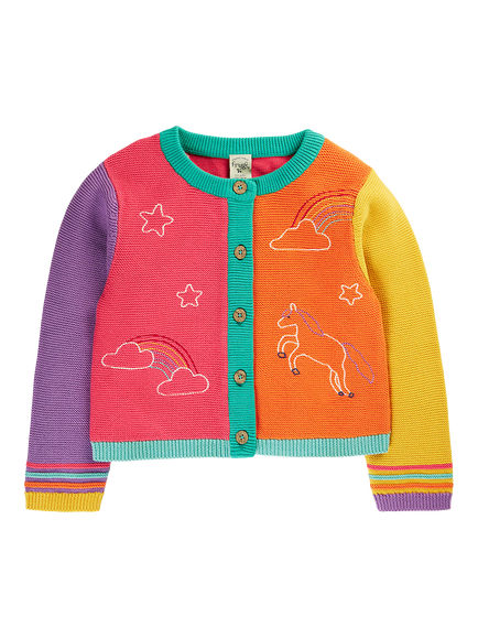 Frugi Kids' Cammie Colour Block Cardigan, Hotchpotch/Unicorn, Hotchpotch/Unicorn