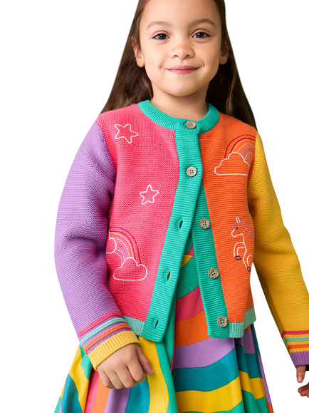 Frugi Kids' Cammie Colour Block Cardigan, Hotchpotch/Unicorn - view 2, Hotchpotch/Unicorn