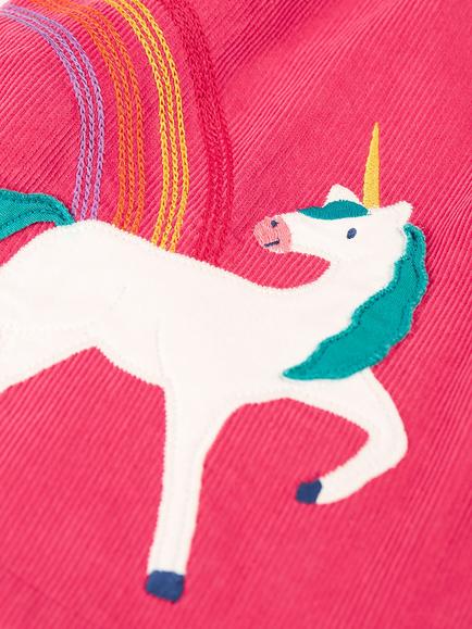 Frugi Kids' Agatha Corduroy Pinafore Dress, Rose/Unicorn - view 2, Rose/Unicorn
