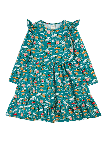 Frugi Kids' Annika Long Sleeve Skater Dress, Winter Drives, Winter Drives