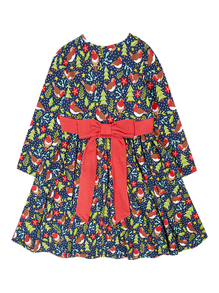 Frugi Kids' Robin Print Skater Party Dress, Multi, Multi